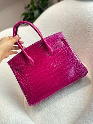 wholesale quality hermes birkin 30 shinny alligator j5 rose scheherazade